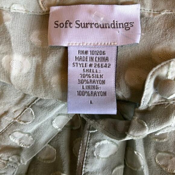 Soft Surroundings 100% Washable Silk Light Green Mandarin Collar Button Down - L - Picture 6 of 7
